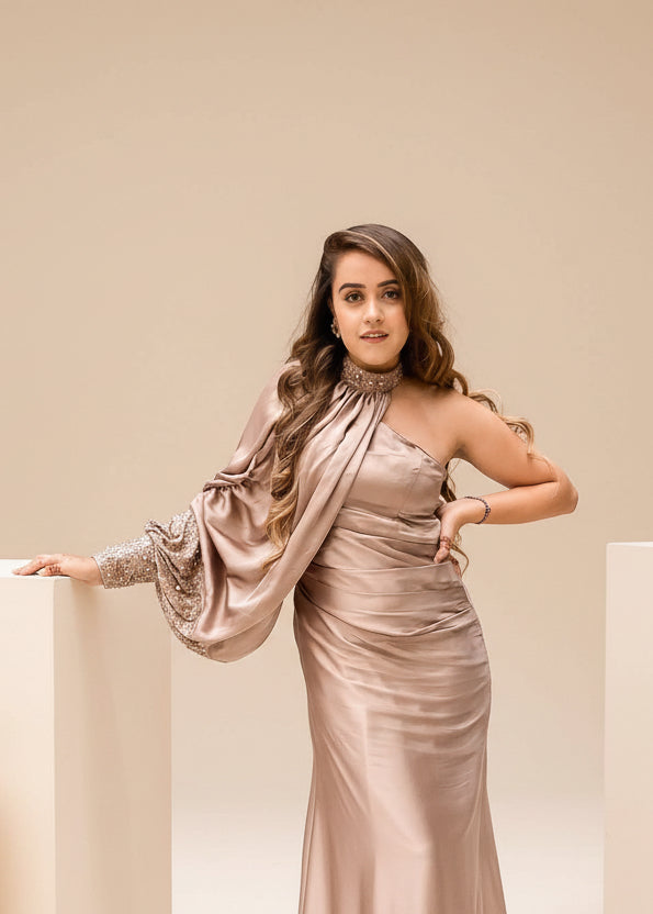 Rose Gold Gown with Detachable Sleeve