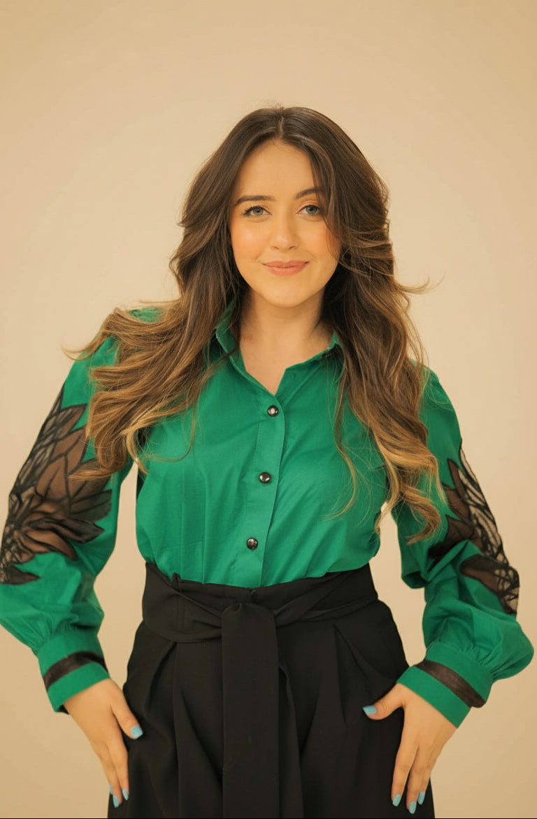 The Lotus Embroidered Shirt in Green