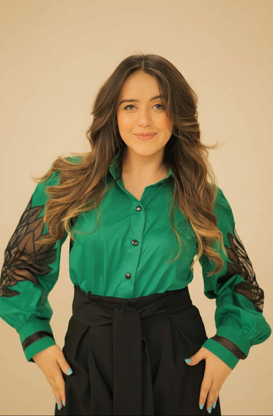 The Lotus Embroidered Shirt in Green