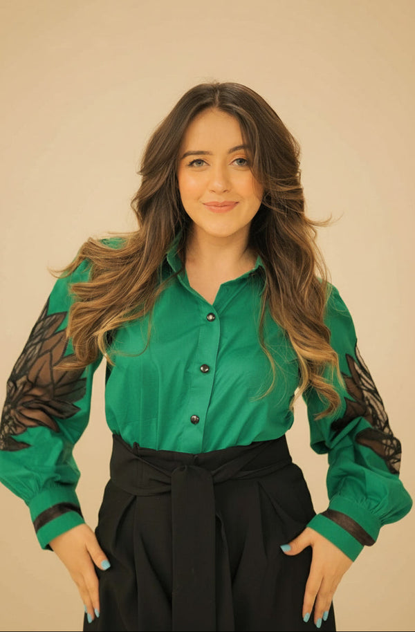 The Lotus Embroidered Shirt in Green