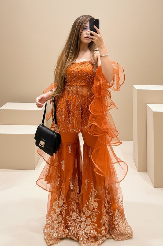 Burnt Orange Sharara Set