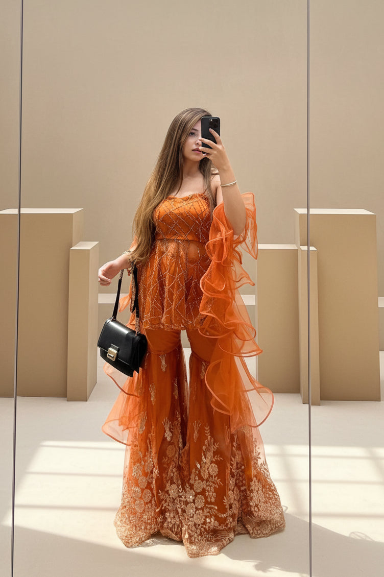 Burnt Orange Sharara Set