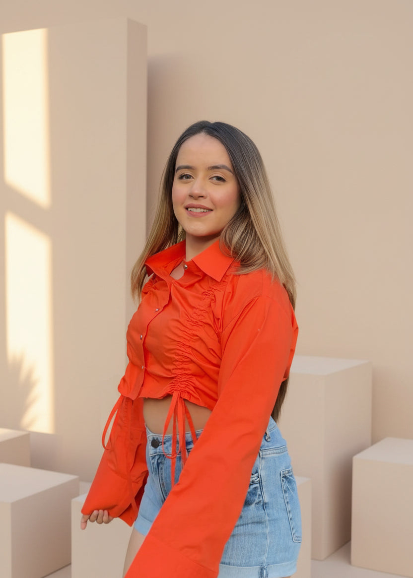 Adjustable Length Crop Shirt - Orange