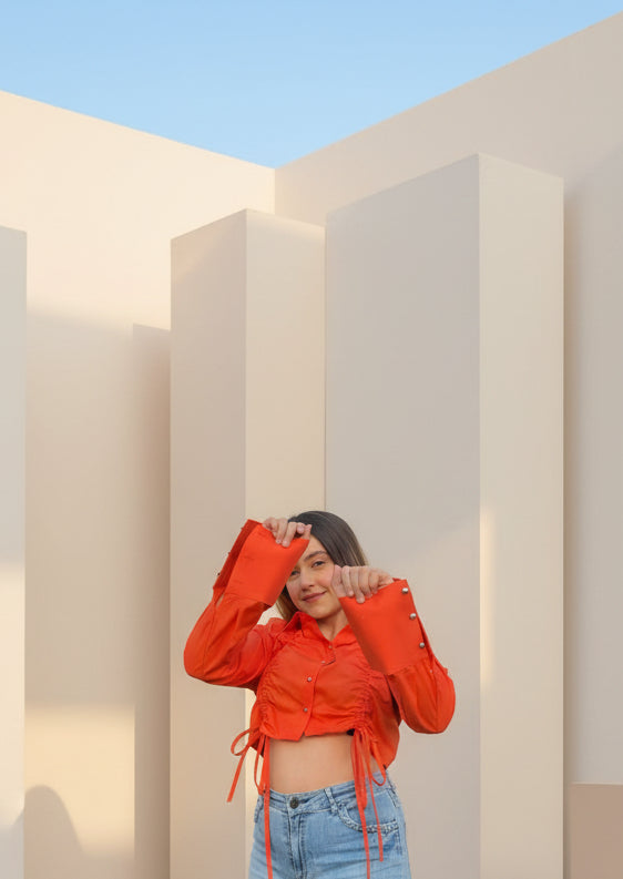 Adjustable Length Crop Shirt - Orange