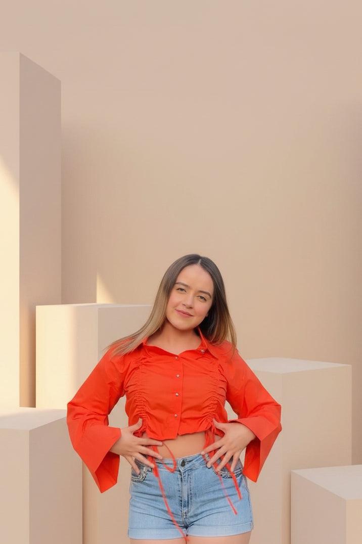 Adjustable Length Crop Shirt - Orange