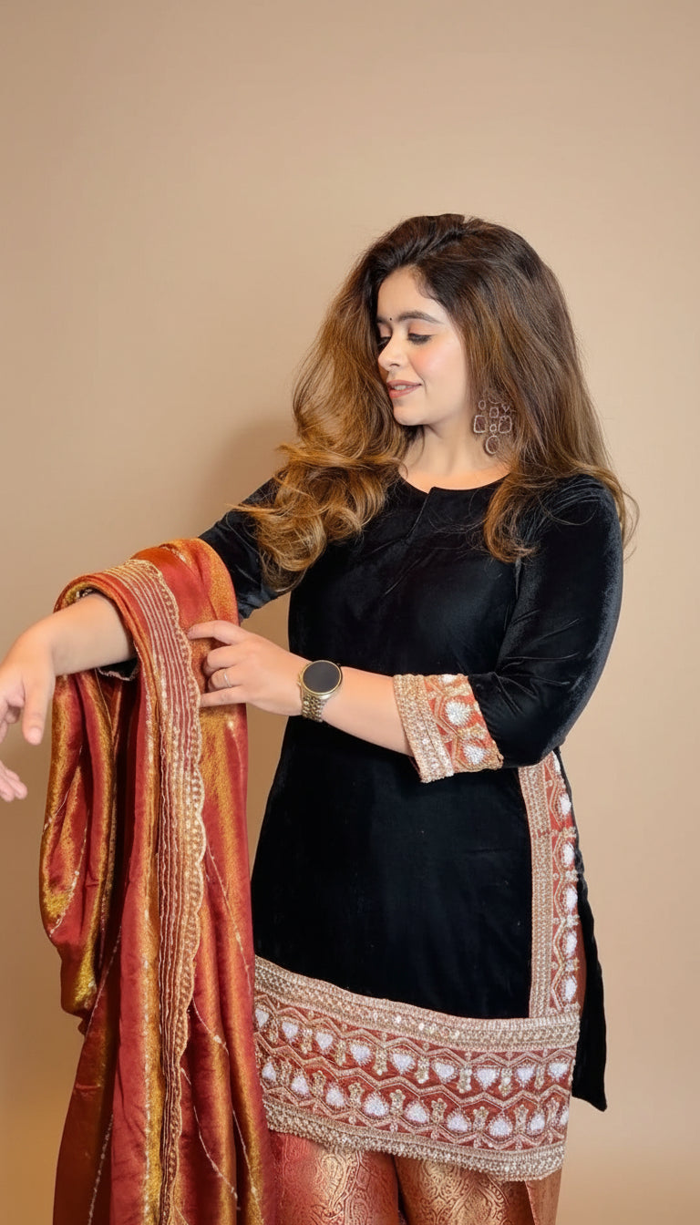 Rust Velvet Suit Set