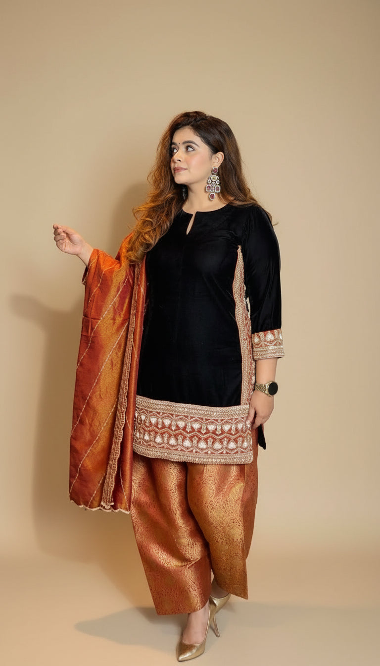 Rust Velvet Suit Set