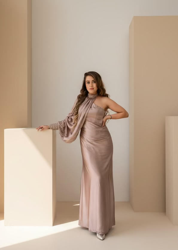 Rose Gold Gown with Detachable Sleeve