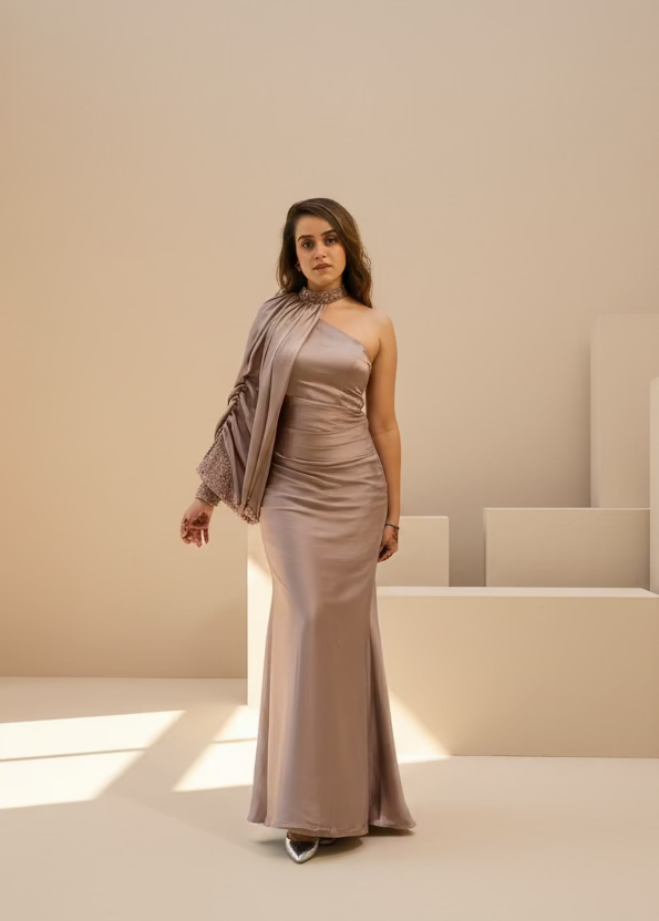 Rose Gold Gown with Detachable Sleeve
