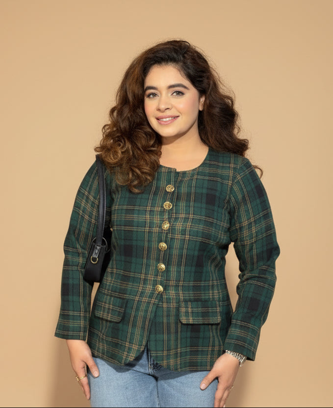 Green-black plaid jacket