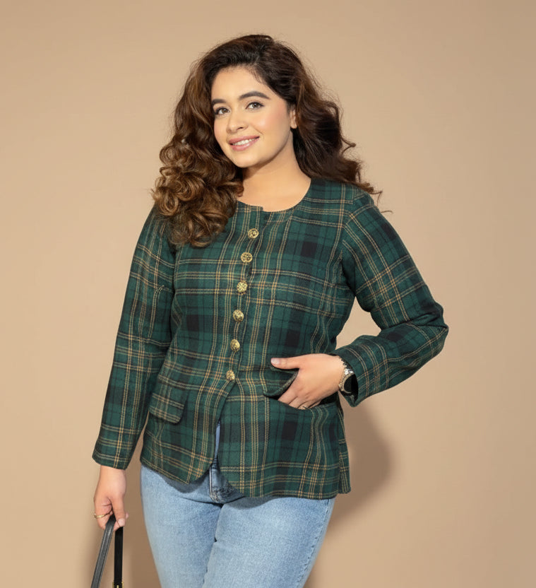 Green-black plaid jacket