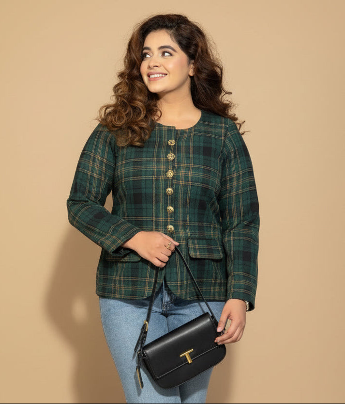 Green-black plaid jacket