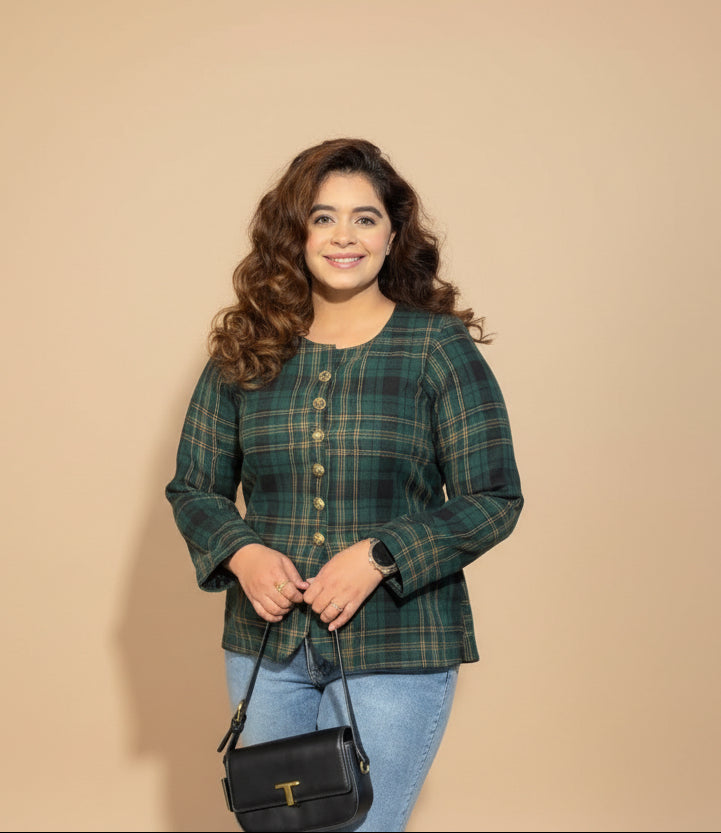 Green-black plaid jacket