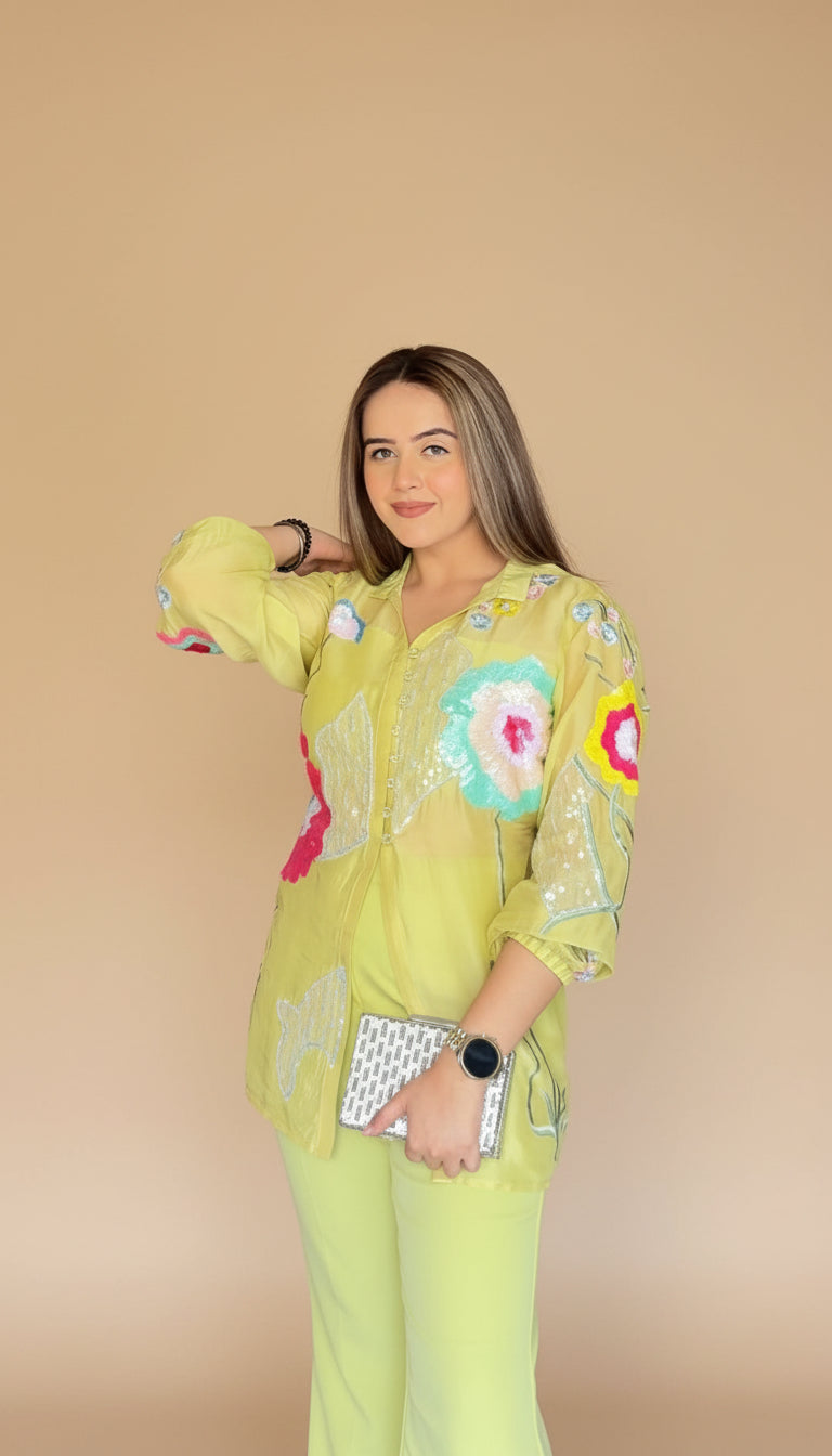 The Lime Green Hand Embezzled Coord Set