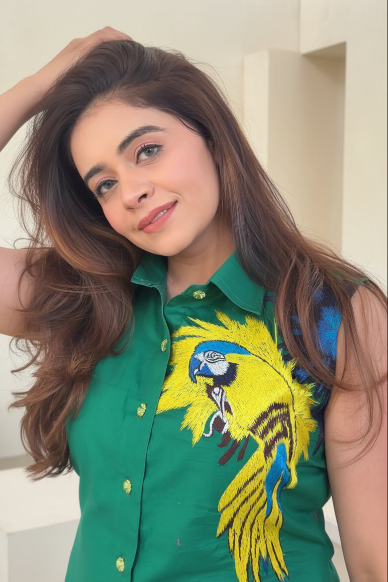 Macaw Embroidered Dress