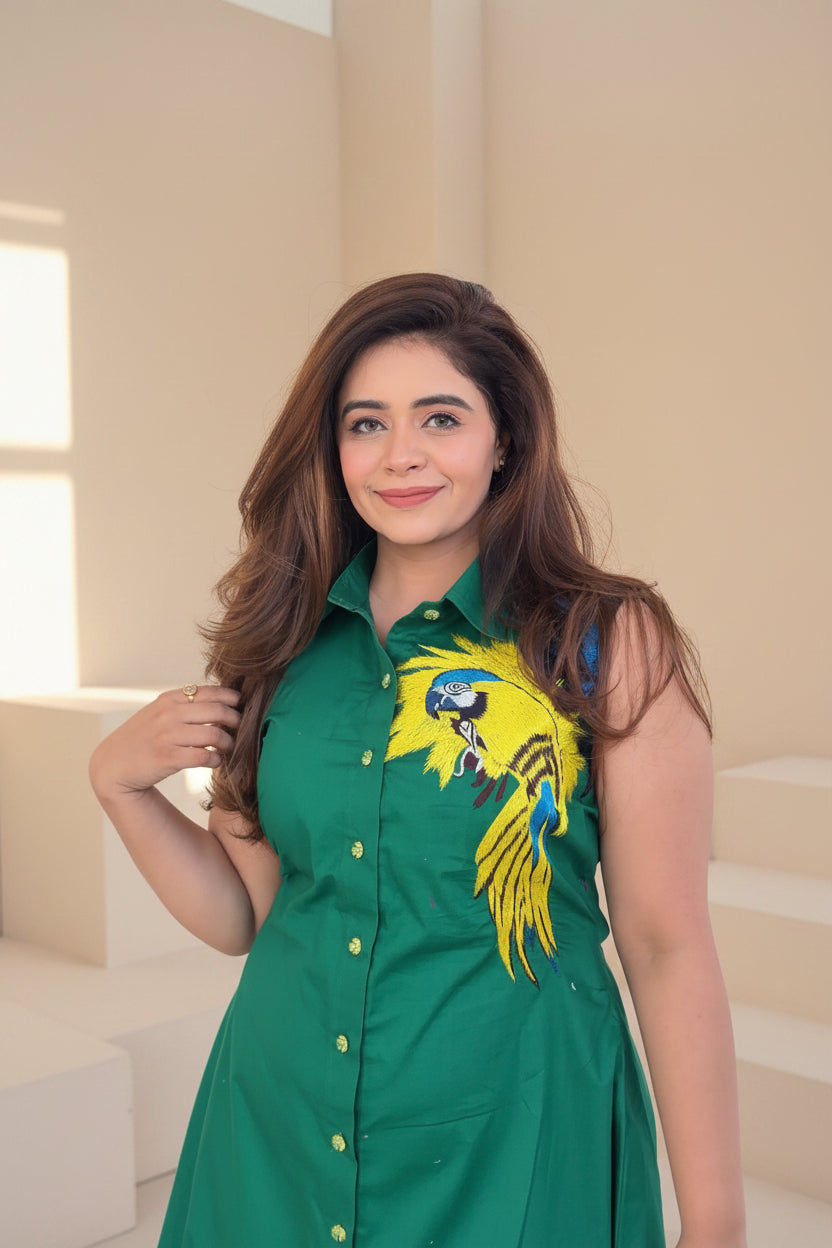 Macaw Embroidered Dress