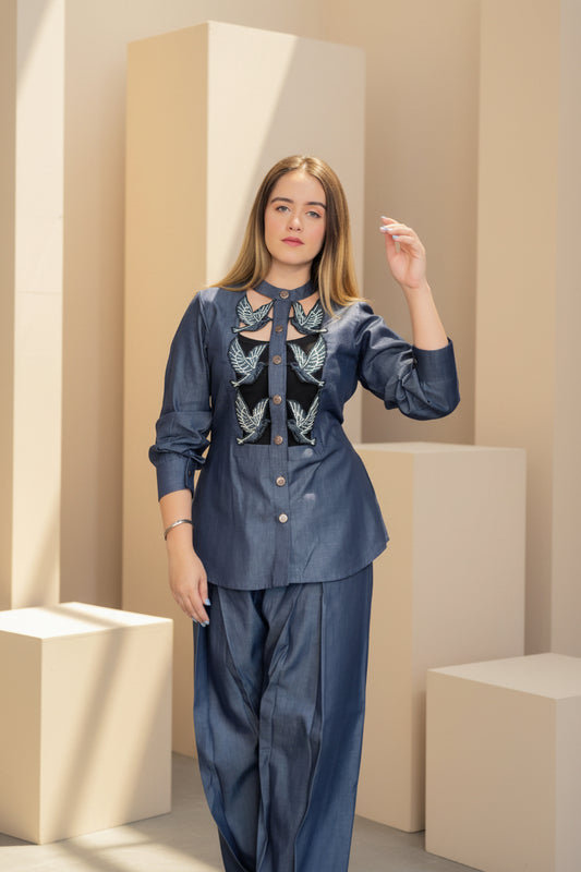 Denim Birds Coord Set