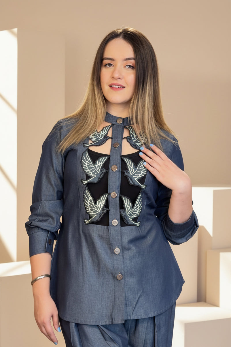 Denim Birds Coord Set
