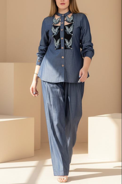 Denim Birds Coord Set