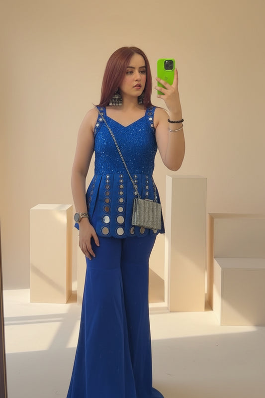 Royal Blue Mirror Work Set