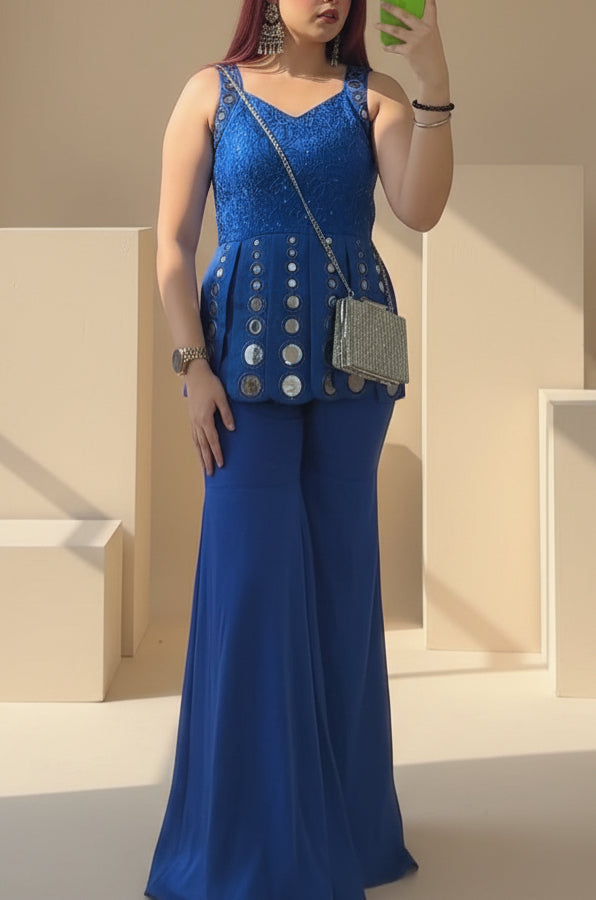 Royal Blue Mirror Work Set