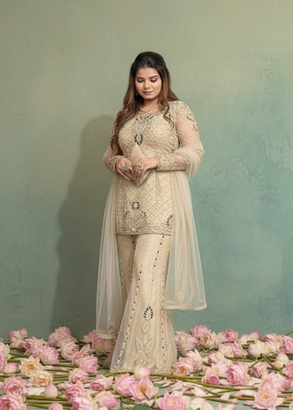 Ivory Hand Embroidered Suit Set