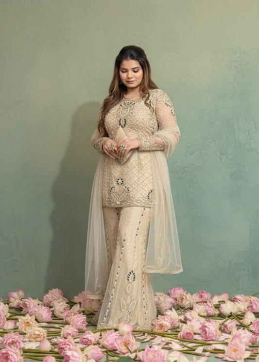 Ivory Hand Embroidered Suit Set