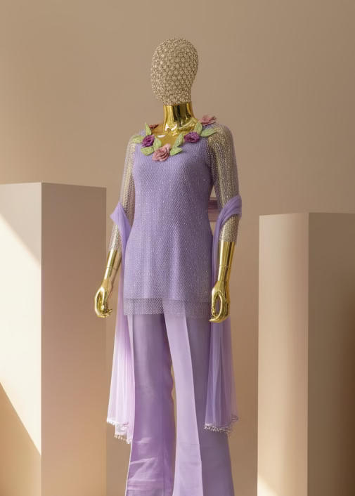 Lilac Mesh Indo-Western Suit Set