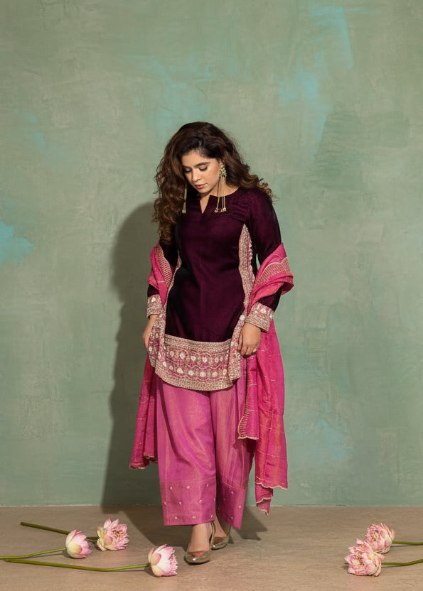 Pink Velvet Suit Set