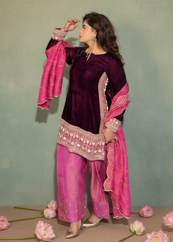 Pink Velvet Suit Set