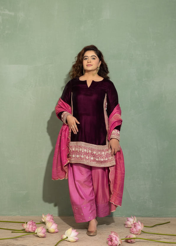 Pink Velvet Suit Set
