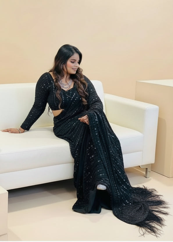 Black Hand Embroidered Saree