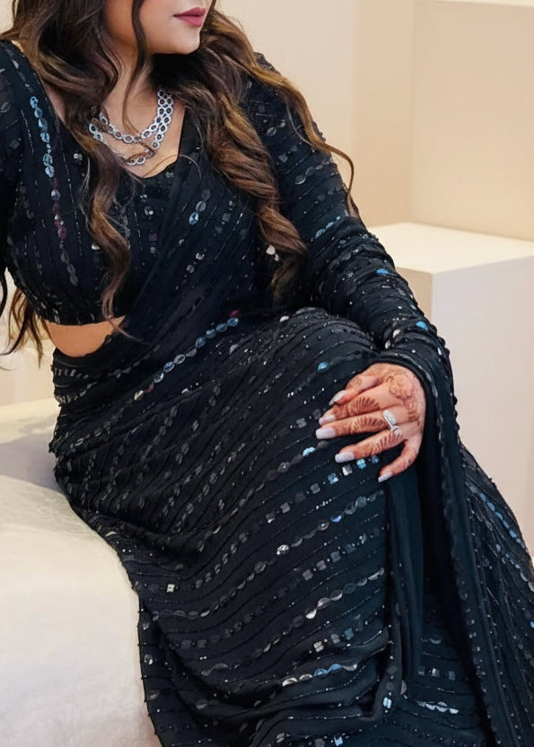 Black Hand Embroidered Saree
