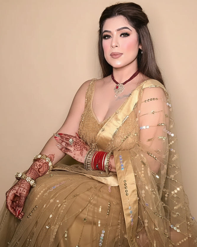Golden Hand Embroidered Saree