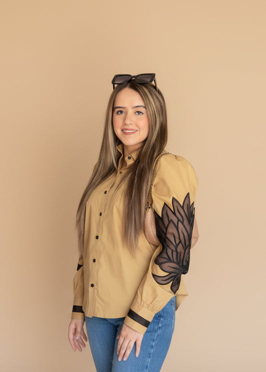 The Beige Lotus Embroidered Shirt