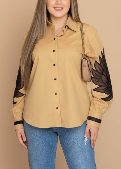 The Beige Lotus Embroidered Shirt