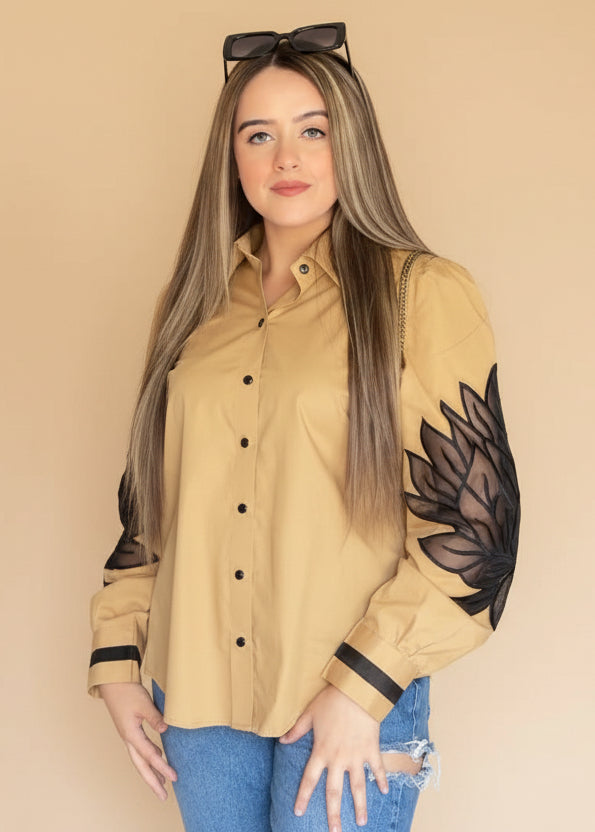 The Beige Lotus Embroidered Shirt