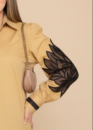 The Beige Lotus Embroidered Shirt