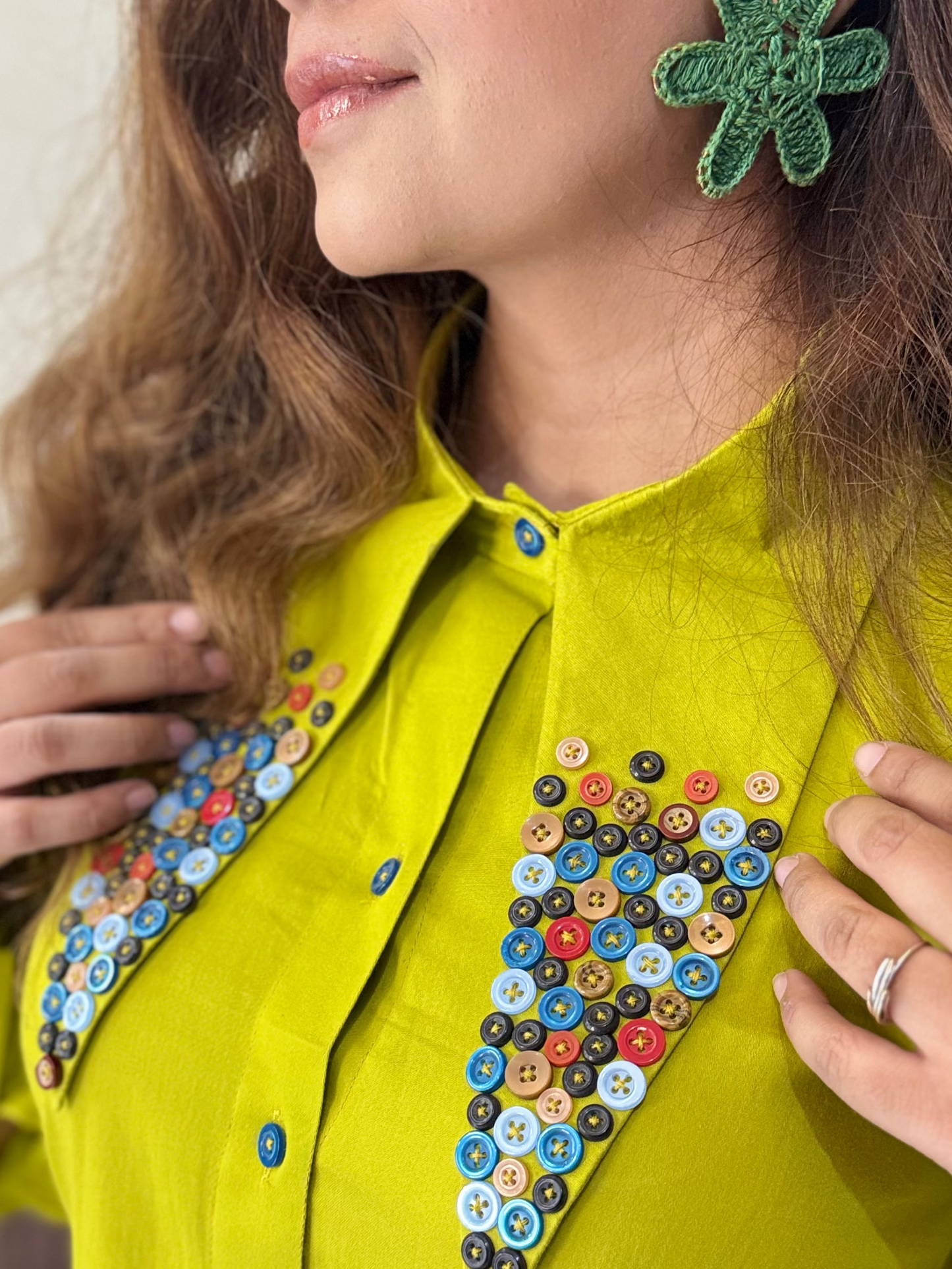 Button Down Lime Embroidered shirt