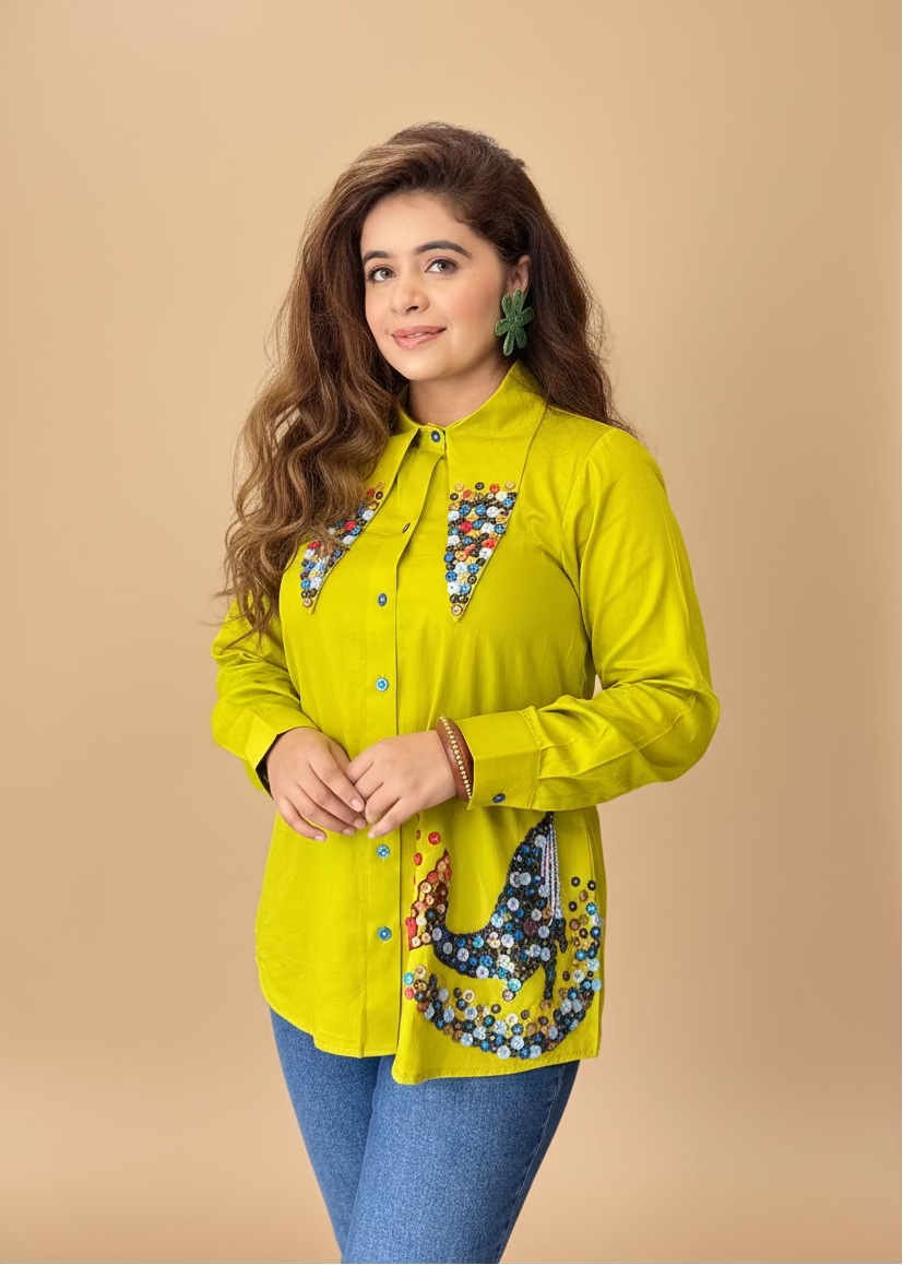 Button Down Lime Embroidered shirt