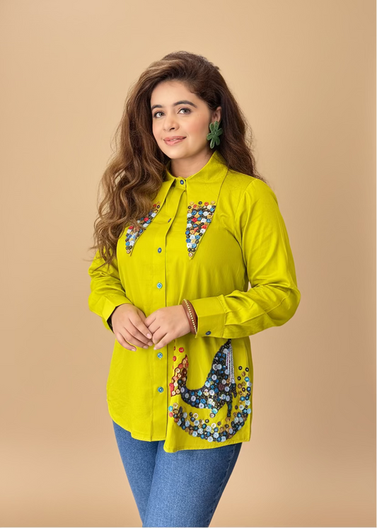 Button Down Lime Embroidered shirt