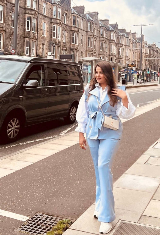 Powder Blue Tailored Vest Set