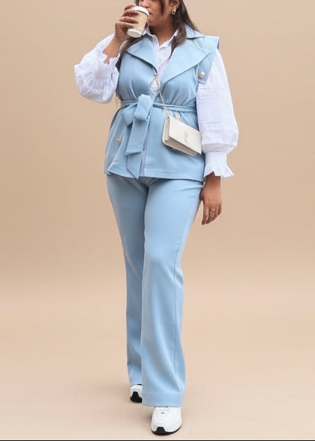 Powder Blue Tailored Vest Set