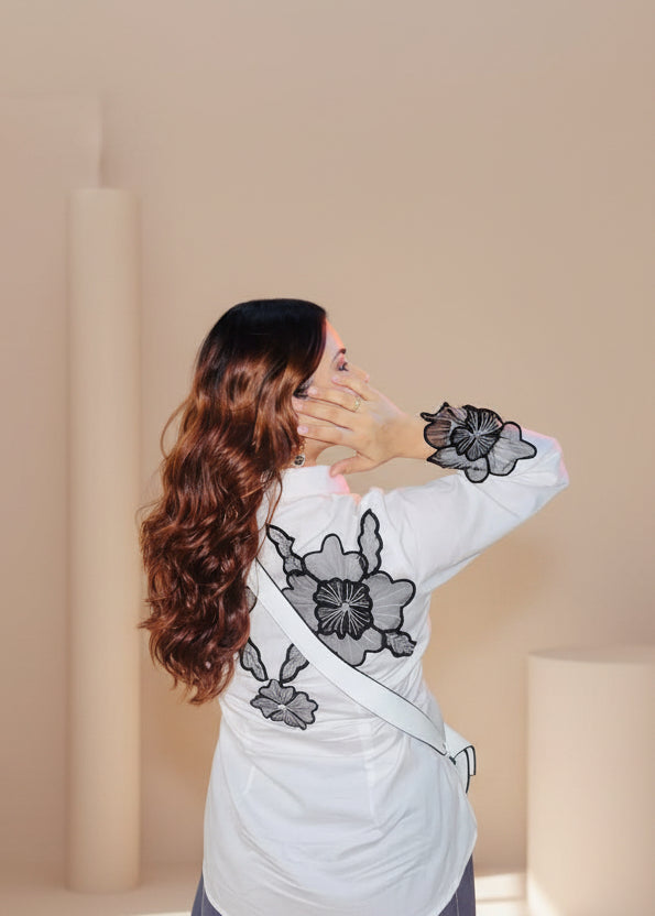 Monochrome 3D Flowers Shirt