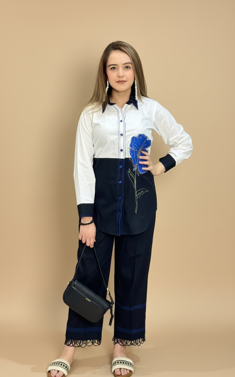 Blue Contrast Co-ord Set