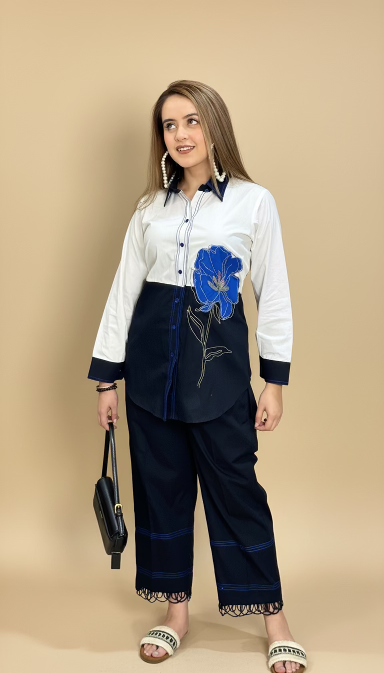 Blue Contrast Co-ord Set