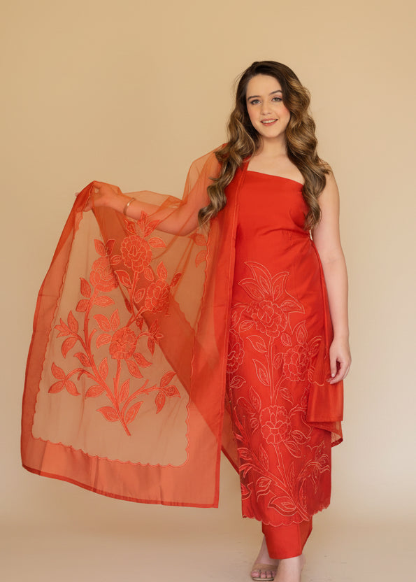 Noor - Rust Unstitched Suit Set
