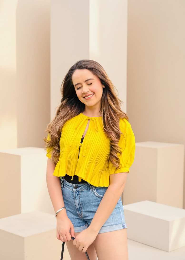 Yellow Pleated Top