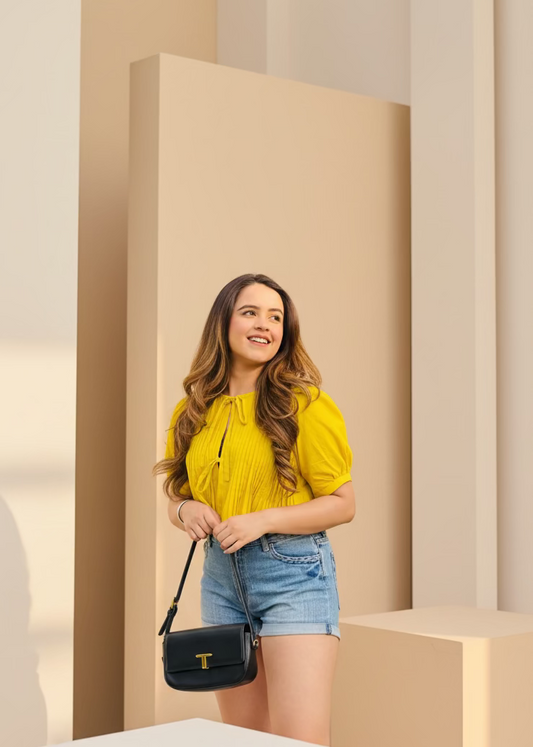 Yellow Pleated Top