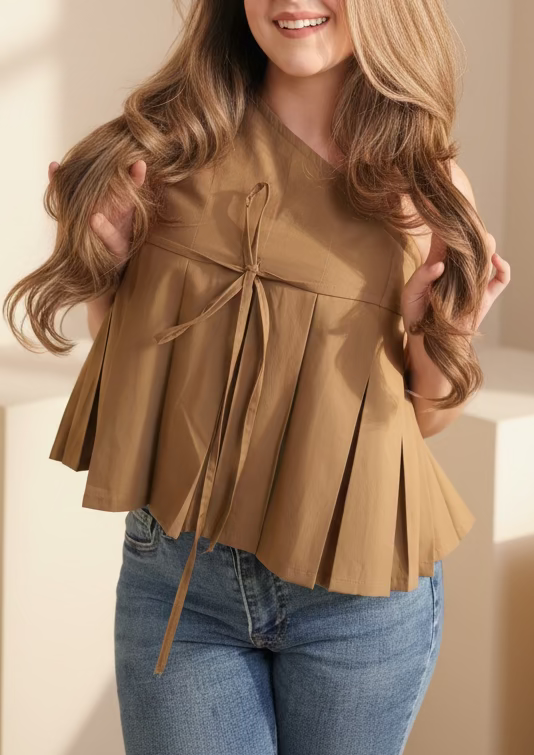 Box Pleat Front Knot Top